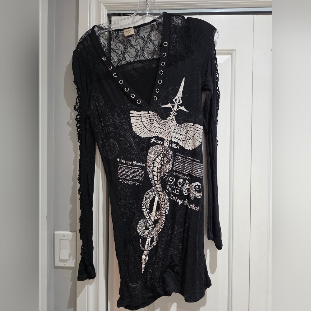 Affliction Black and White Long Sleeve Graphic Tee